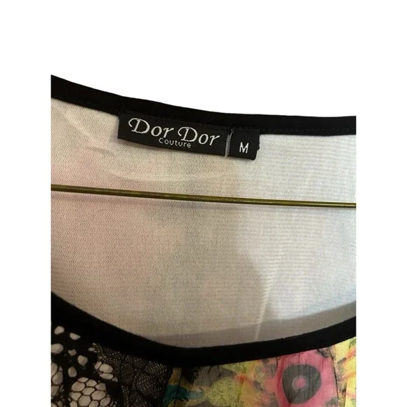 Dor Dor Couture Top Womens Medium Black Floral Mesh Sheer Boho Artsy Retro Tunic - Picture 5 of 5